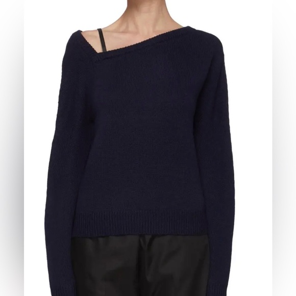 Helmut Lang Sweaters - Helmut Lang Asymmetrical Navy Wool Cashmere Blend Sweater XS